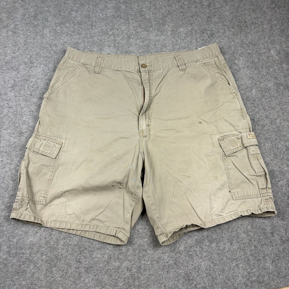 Wrangler Cargo Shorts Mens 42 Tan Khaki Cotton Relaxed Fit Utility Workwear 00s